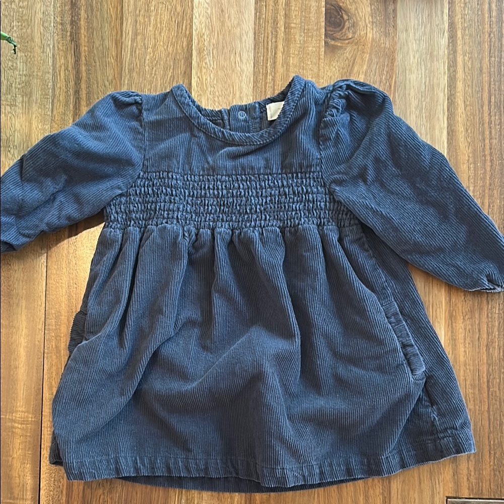 Pehr Blue Smocked Puff Sleeve Corduroy Dress Toddler Girl
